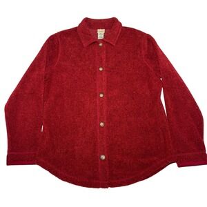 LL Bean Womens Fleece Button Up Cardigan Jacket Red Marl Size Medium Regular